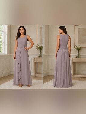 Sleeveless Dusty Lavender Maxi Dress with Ruffle Front